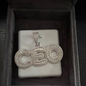 925 sterling Silver CEO Pendant with genuine moissanite baguettes